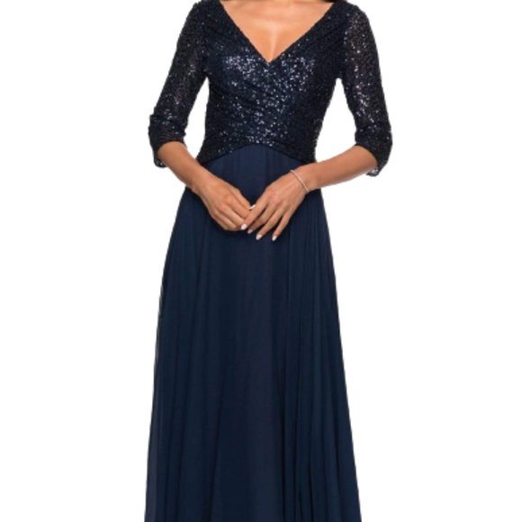La Femme 27998SC Evening Dress Blue Size 18 - Picture 1 of 5